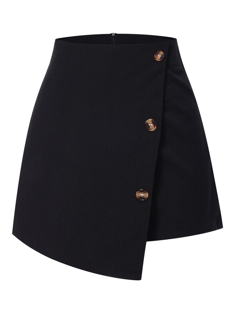 Black 1940s Button Irregular Hem Skirt, vintage skirt, retro style - perfect for women who love vintage and retro fashion