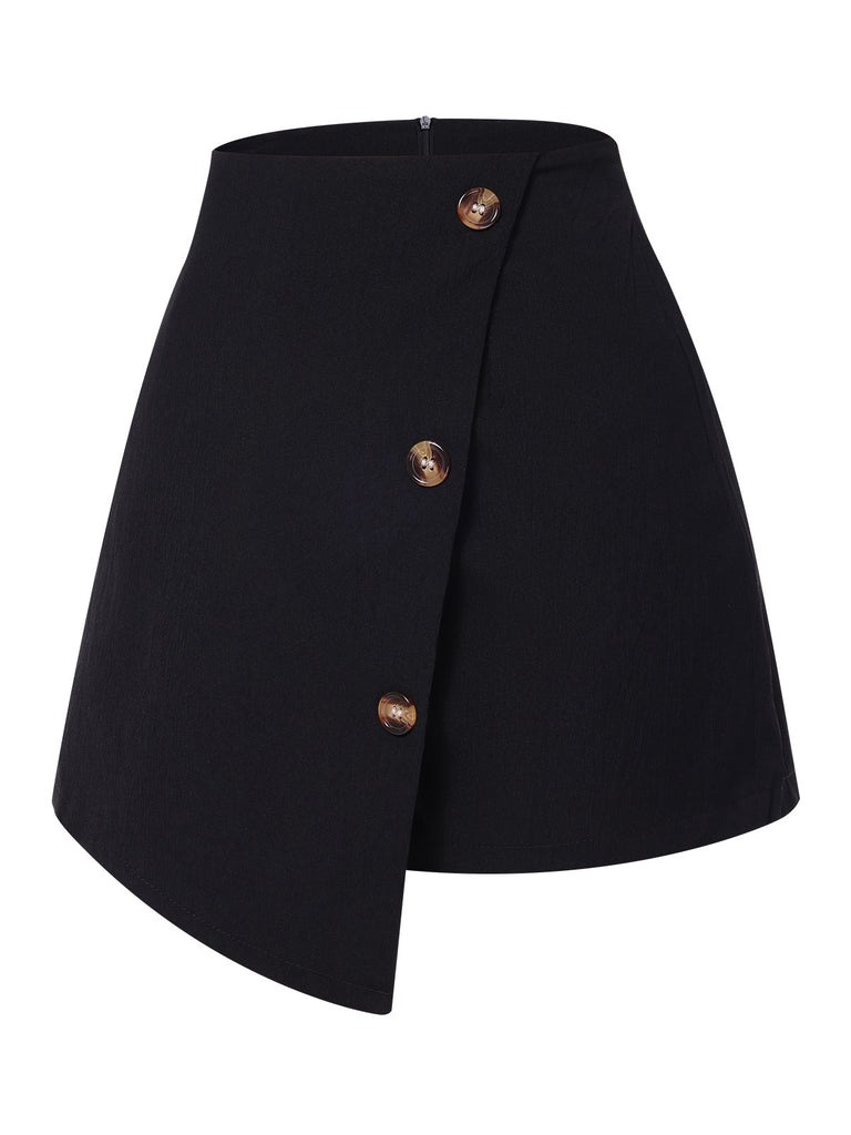 Black 1940s Button Irregular Hem Skirt, vintage skirt, retro style - perfect for women who love vintage and retro fashion