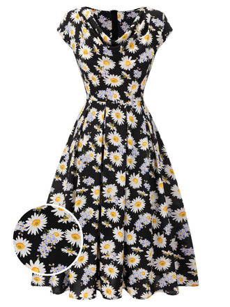 Black 1940s Cap Sleeve Daisy Dress: timeless style reimagined