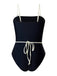 Black 1940s Contrast 3D Rose Belted Swimsuit: 1940s Riviera elegance, reimagined for her