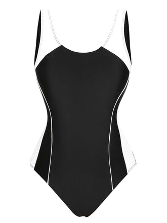 She's wearing Black 1940s Contrast One-Piece Swimsuit and the whole beach remembers the 1940s
