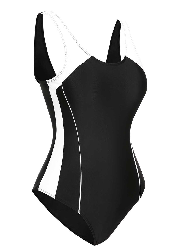 Black 1940s Contrast One-Piece Swimsuit: 1940s Riviera elegance, reimagined for her
