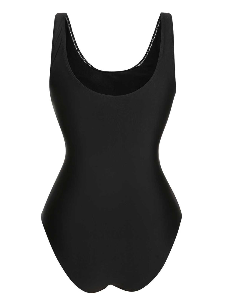 This Black 1940s Contrast One-Piece Swimsuit carries 1940s vacation dreams in every stitch
