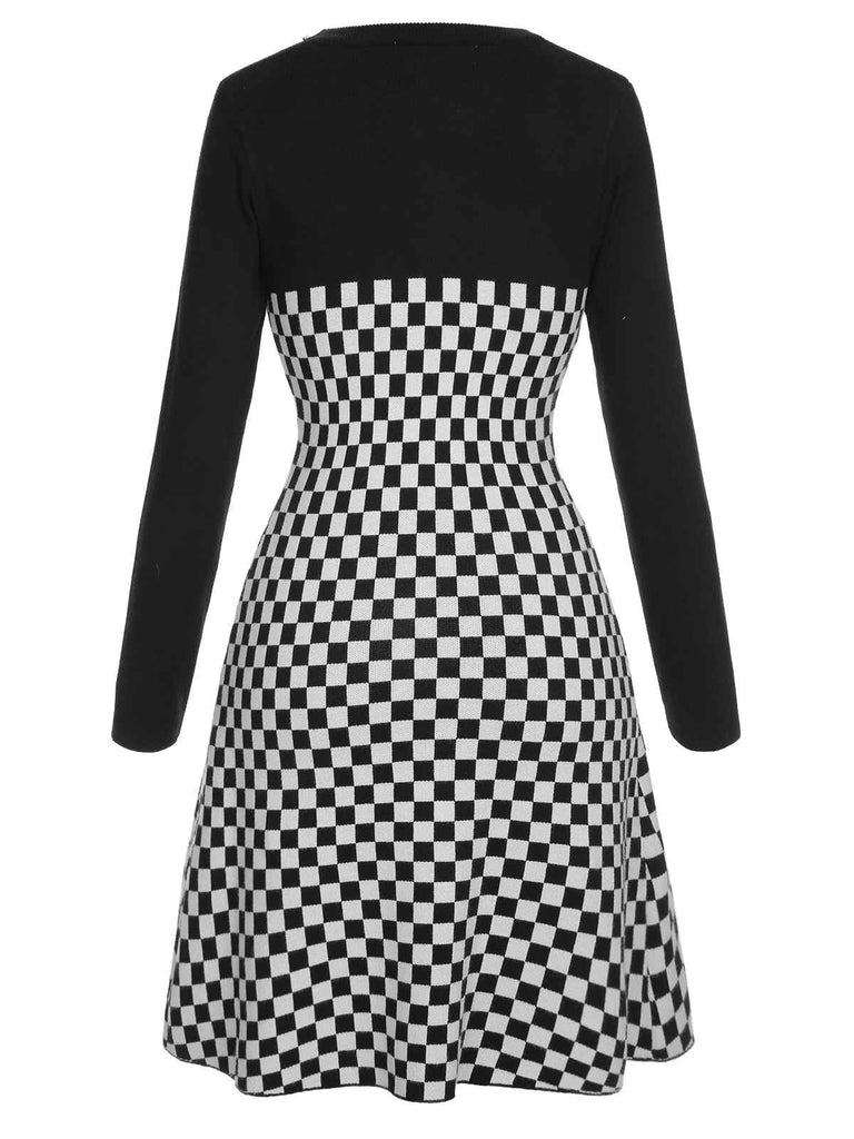 Black 1940s Contrast Plaid Patchwork Dress, vintage dress, retro fashion - perfect for women who love vintage and retro fashion
