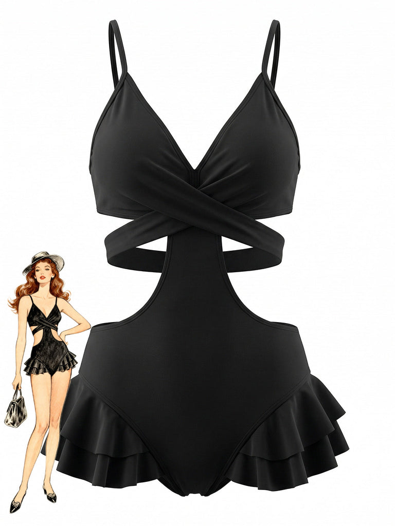 Black 1940s One Piece Swimsuit
