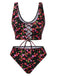 Black 1940s Ditsy Floral Lace-Up Tankini Set - vintage fashion, retro style, classic black