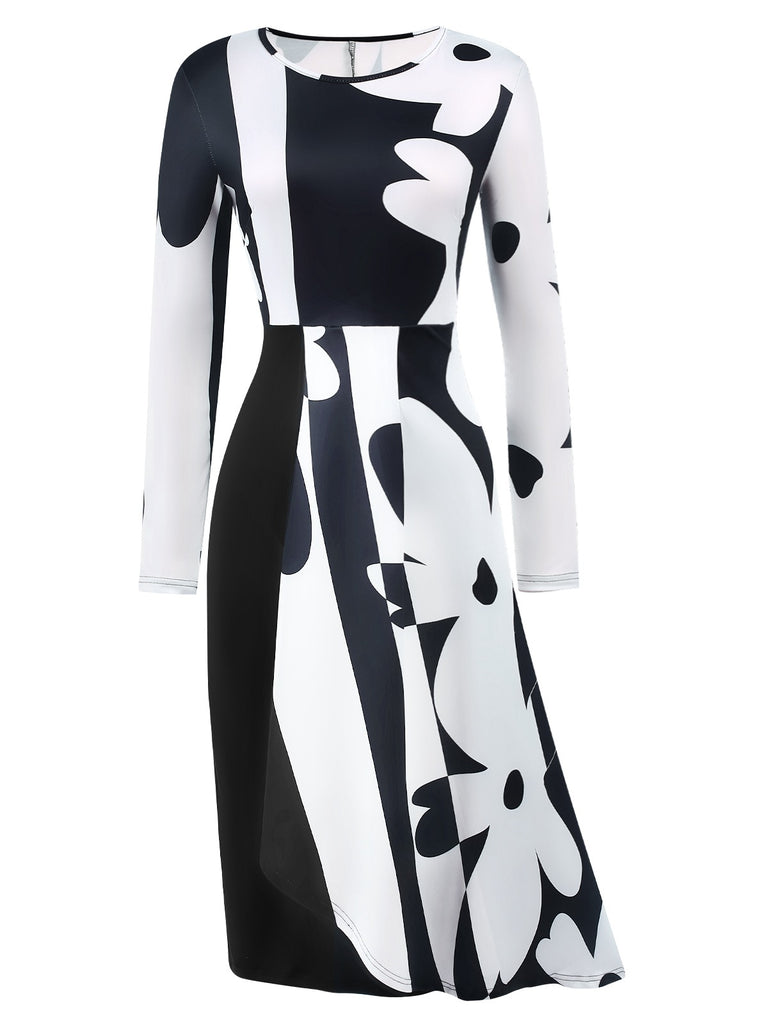 She slips into this Black 1940s Extra Skirt Floral Stripe Dress and suddenly it's a 1940s daydream