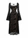 Black floral lace dress with long sleeves on a white background