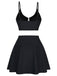 Black 1940s Floral Metal Buckle Tankini Set - vintage fashion, retro style, classic black