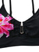 Black 1940s Floral Metal Buckle Tankini Set - vintage fashion, retro style, classic black