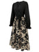 Black 1940s Floral Silhouette Long Sleeved Dress: where 1940s romance meets her modern spirit