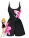 Black 1940s Floral Tankini One-Piece Swimsuit, vintage swimsuit, pin-up swimwear - perfect for women who love vintage and retro fashion