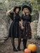 She slips into this Black 1940s Halloween Lapel Pumpkin Belted Dress and suddenly it's a 1940s daydream