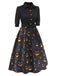 Black 1940s Halloween Lapel Pumpkin Belted Dress: timeless style reimagined