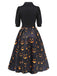 Black 1940s Halloween Lapel Pumpkin Belted Dress — vintage elegance for the modern woman