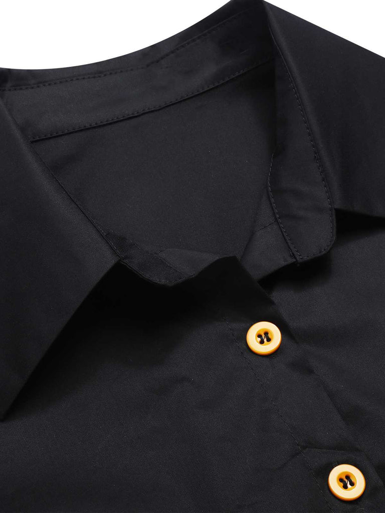 Black 1940s Halloween Lapel Pumpkin Belted Dress: timeless style reimagined