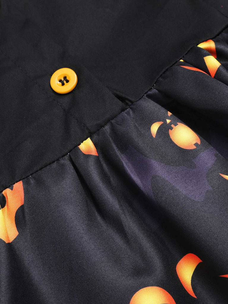 Black 1940s Halloween Lapel Pumpkin Belted Dress — vintage elegance for the modern woman