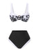 Black 1940s Hepburn Silhouette Floral Bikini Set - vintage fashion, retro style, classic black