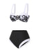 Black 1940s Hepburn Silhouette Floral Bikini Set - vintage fashion, retro style, classic black