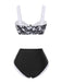 Black 1940s Hepburn Silhouette Floral Bikini Set - vintage fashion, retro style, classic black