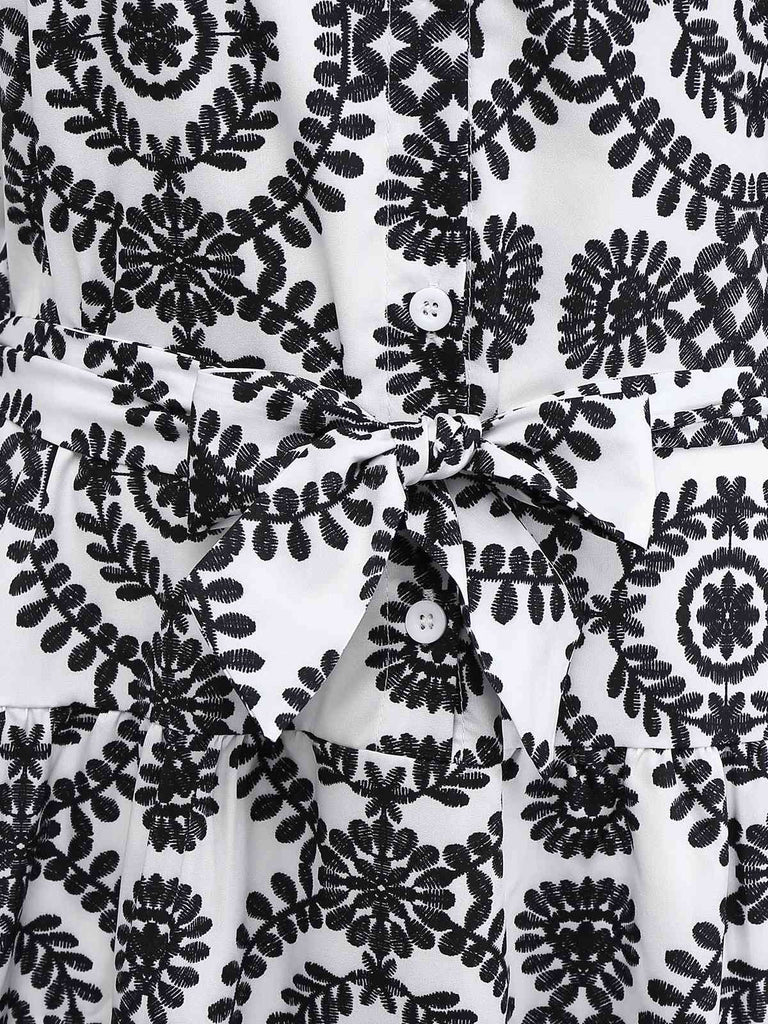 Black 1940s Lapel Tie-Waist Floral Sleeveless Dress - vintage dress, retro fashion, classic black