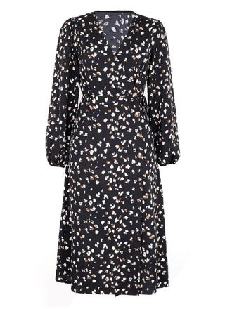 She slips into this Black 1940s Leopard V-Neck Wrap Dress and suddenly it's a 1940s daydream
