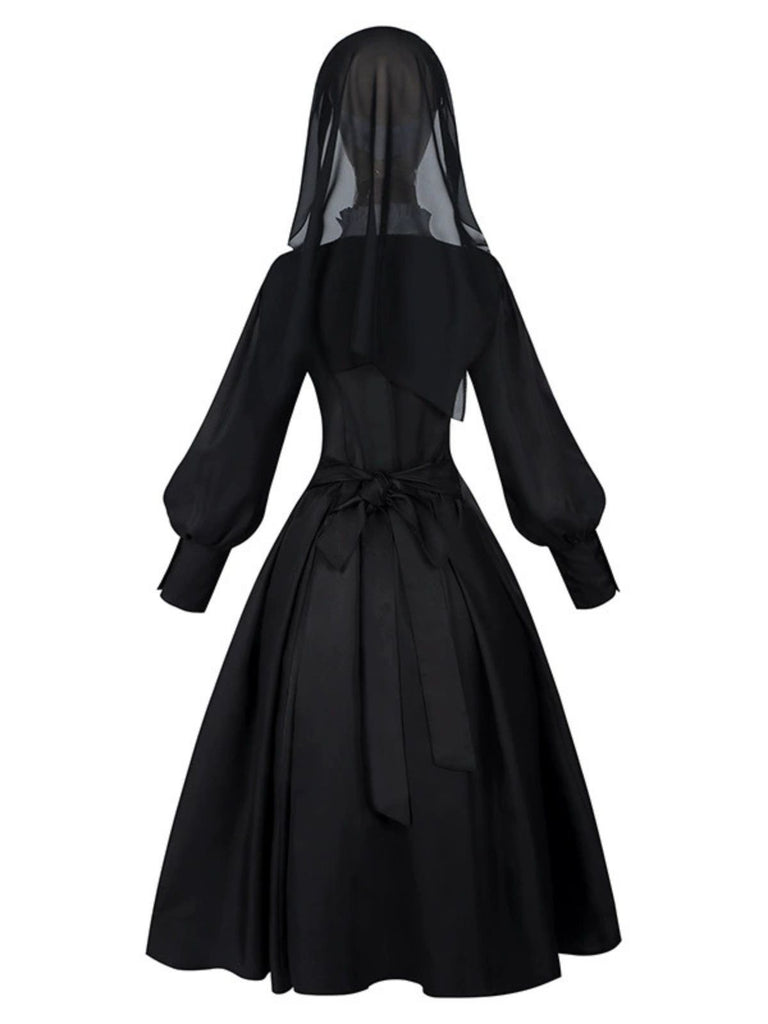 Black 1940s Nun-Style Cross Necklace Dress | Retro Stage Black 1940s Nun-Style Cross Necklace Dress | Retro Stage