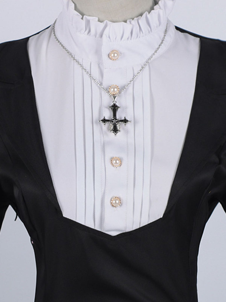 nun prom dress Black 1940s Nun-Style Cross Necklace Dress