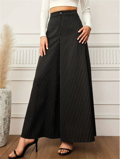 Black 1940s Pinstripe Super Wide-Leg Pants | Retro Stage