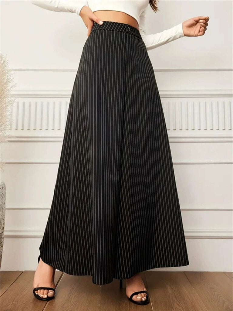 Black 1940s Pinstripe Super Wide-Leg Pants - vintage fashion, retro style, classic black