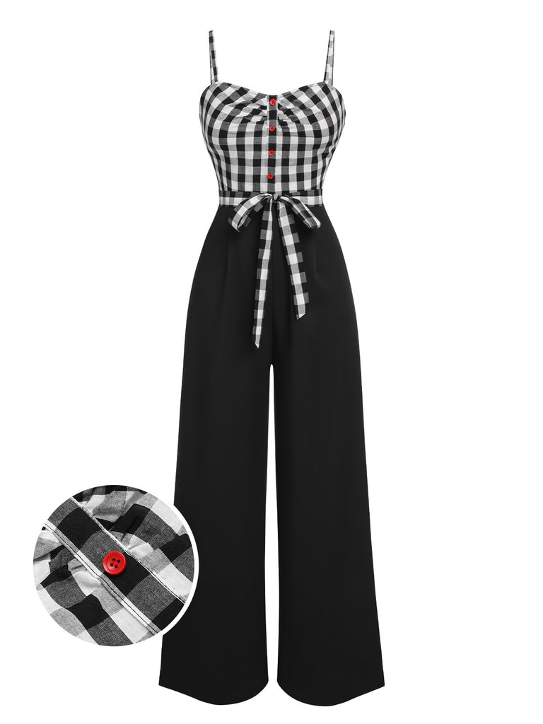 Black 1940s Plaid Patchwork Suspender Jumpsuit, vintage romper, retro jumpsuit - perfect for women who love vintage and retro fashion