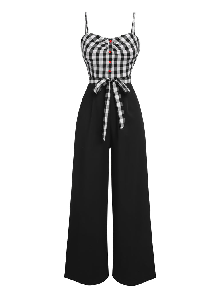 Black 1940s Plaid Patchwork Suspender Jumpsuit, vintage romper, retro jumpsuit - perfect for women who love vintage and retro fashion