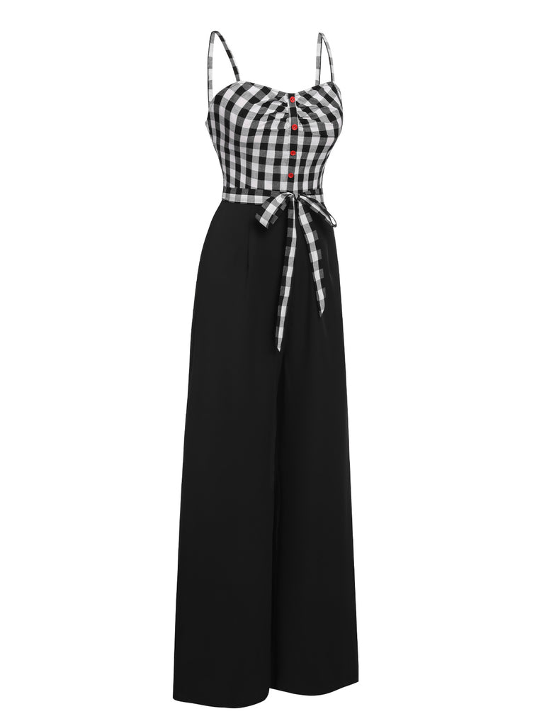Black 1940s Plaid Patchwork Suspender Jumpsuit, vintage romper, retro jumpsuit - perfect for women who love vintage and retro fashion