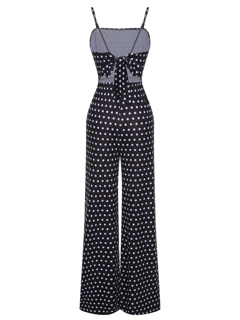 Black 1940s Polka Dots Back Strap Jumpsuit, vintage romper, retro jumpsuit - perfect for women who love vintage and retro fashion