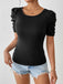 Black 1940s Puff Sleeve Back-Bow Pearl Top - vintage fashion, retro style, classic black