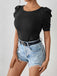 Black 1940s Puff Sleeve Back-Bow Pearl Top - vintage fashion, retro style, classic black
