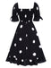 Black 1940s Ruffle Cuffs Polka Dots Smocked Dress, vintage dress, retro fashion - perfect for women who love vintage and retro fashion