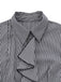 Black 1940s Ruffled Lapel Vertical Striped Blouse - vintage fashion, retro style, classic black