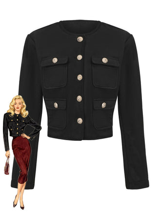 Black 1940s Solid Faux-Wool Short Jacket - vintage fashion, retro style, classic black