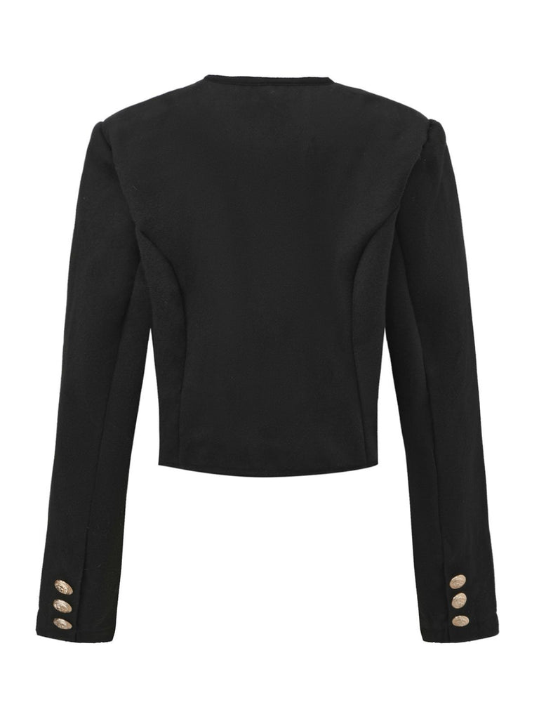 Black 1940s Solid Faux-Wool Short Jacket - vintage fashion, retro style, classic black