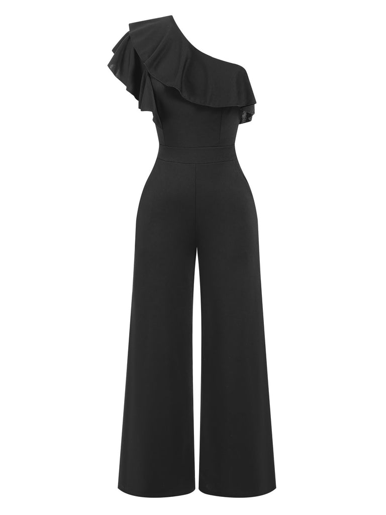 Black 1940s Solid One Shoulder Jumpsuit | Retro Stage