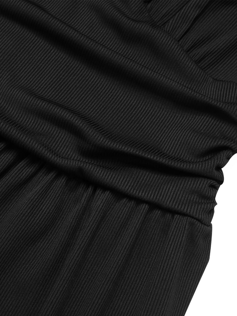 Black 1940s Solid V-Neck Jumpsuit, vintage romper, retro jumpsuit - perfect for women who love vintage and retro fashion