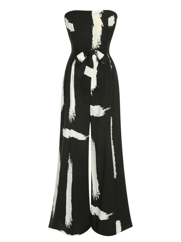 Black 1940s Strapless Colorblock Jumpsuit | Retro Stage
