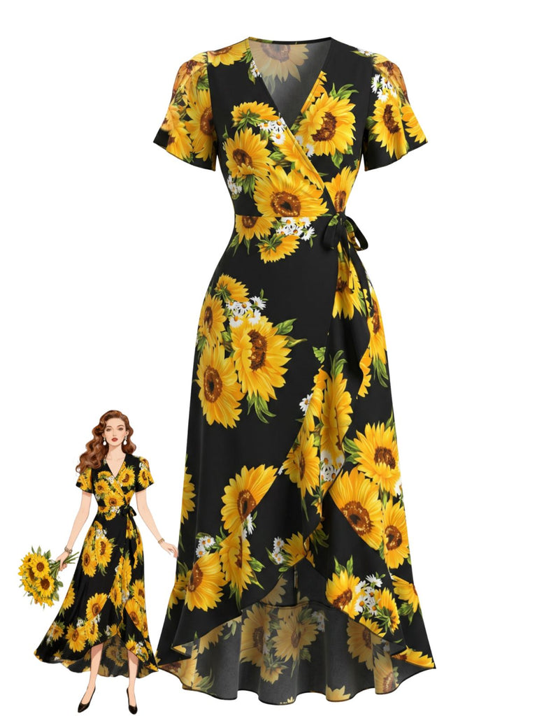 Elegant Black 1940s Vintage Ruffle Dress