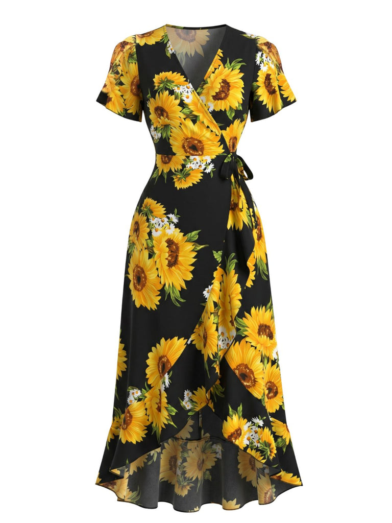 Elegant Black 1940s Vintage Ruffle Dress