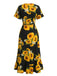 Elegant Black 1940s Vintage Ruffle Dress