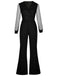 Black 1940s V-Neck Glitter Mesh Jumpsuit - vintage jumpsuit, retro fashion, classic black