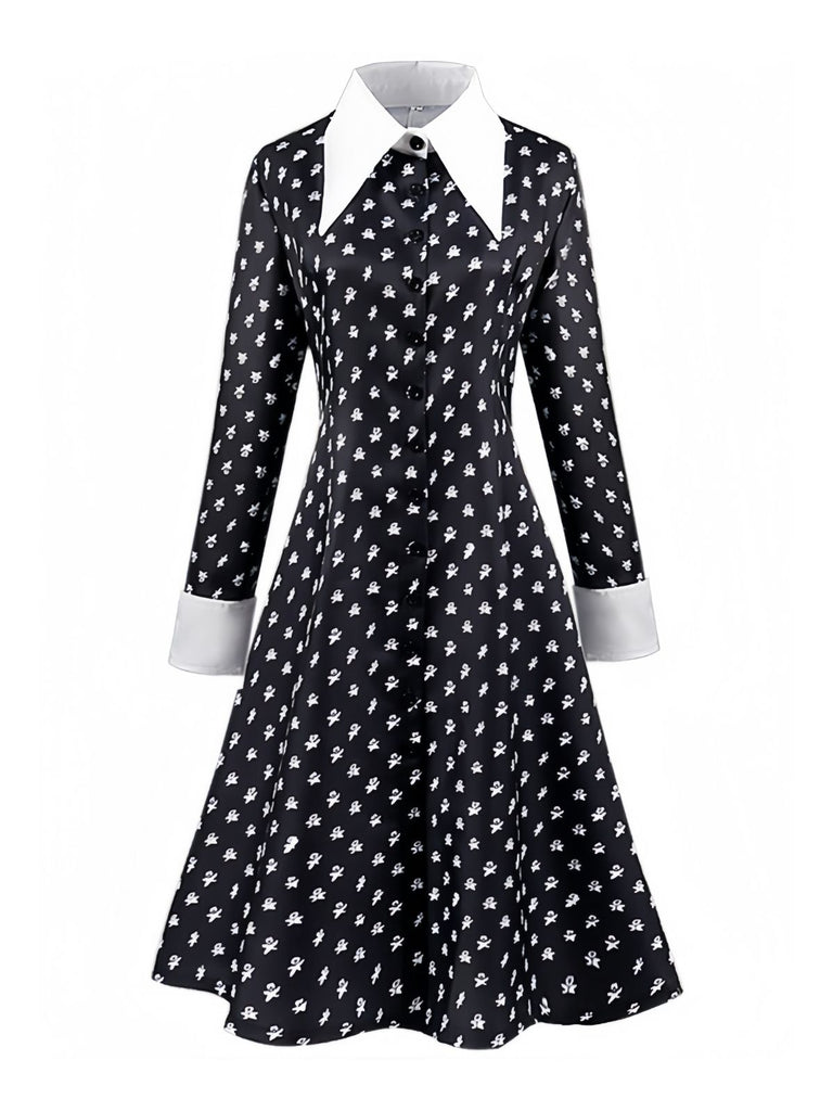 Black 1940s Wednesday Addams Style Dress | Retro Stage Black 1940s Wednesday Addams Style Dress | Retro Stage