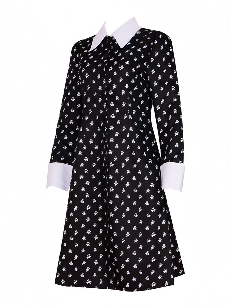 Black 1940s Wednesday Addams Style Dress - vintage dress, retro fashion, classic black