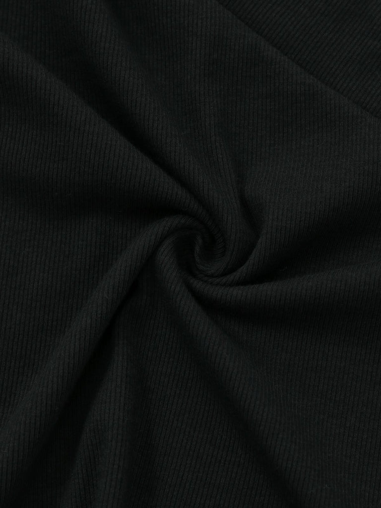 Black 1950S V-Neck Lantern Sleeve Knitted Top - vintage fashion, retro style, classic black